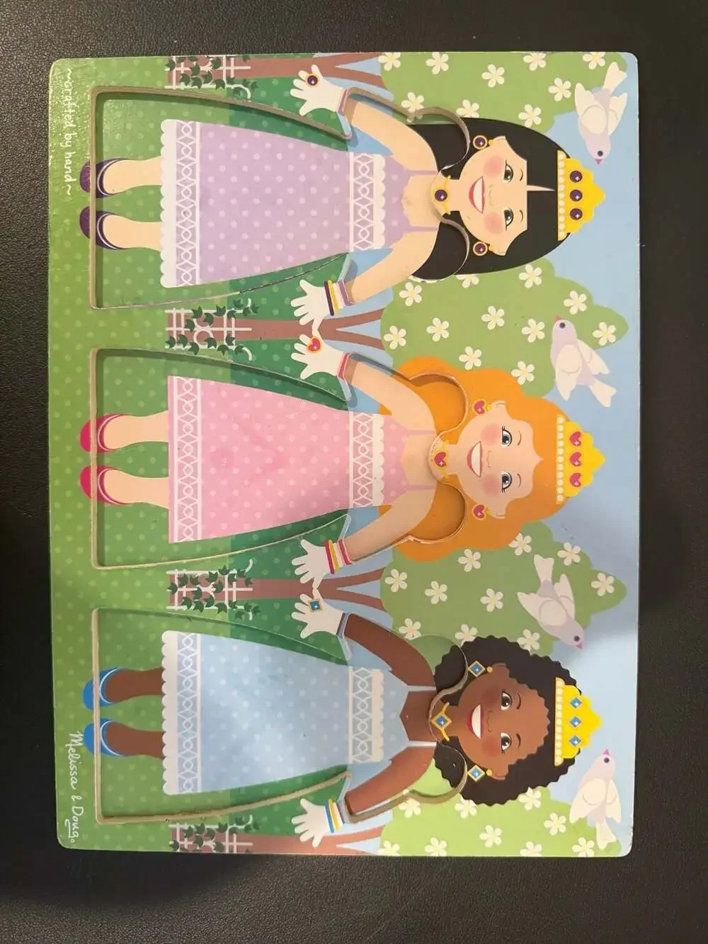 Melissa & Doug Princess Dress-Up Wooden Peg Puzzle Back. NO PIECES.
